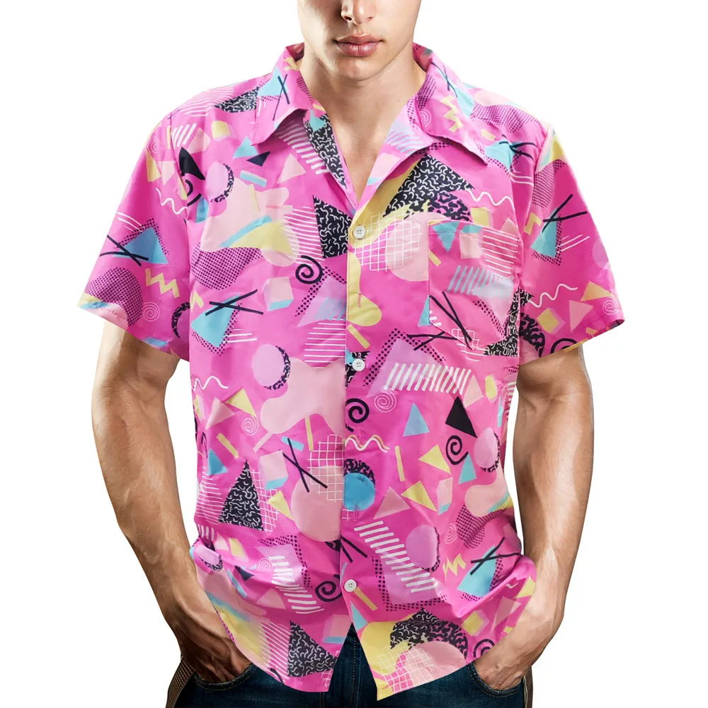 Chemises boutonnées pour hommes, chemise de plage hawaïenne vintage, chemises Chang, fête à thème des années 80 et 90