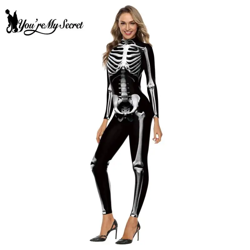 Cosplay Costume Women Romper Jumpsuit Adult Unitard [You're My Secret] Halloween Skeleton Costume Bodysuit 3D Stretch Skinny Jumpsuit Womens Rompers Party Zentai Outfit Catsuit