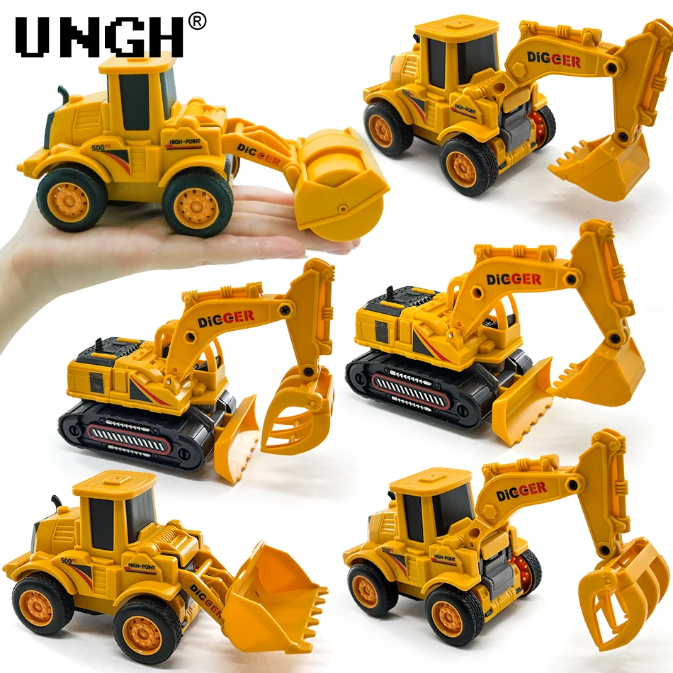 UNGH Engineering Plastic Inertia Car One-key Deform Truck for Boy Diecast Excavator Inertial Classic Vehicle Carbot Children Toy