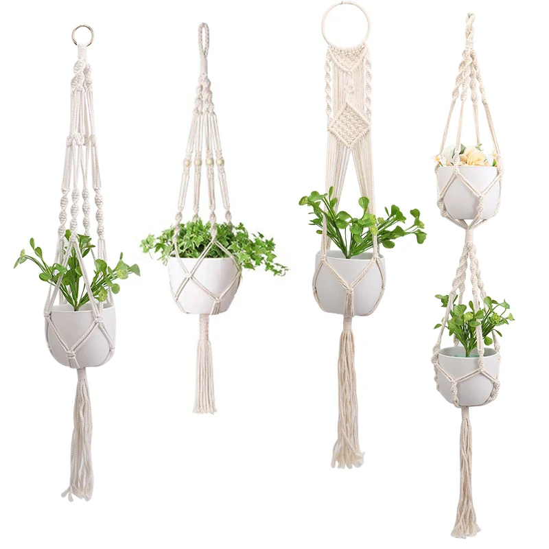 Macrame Handmade Plant Hanger Baskets Flower Pots Holder Balcony Hanging Decoration Knotted Lifting Rope Home Garden Supplies