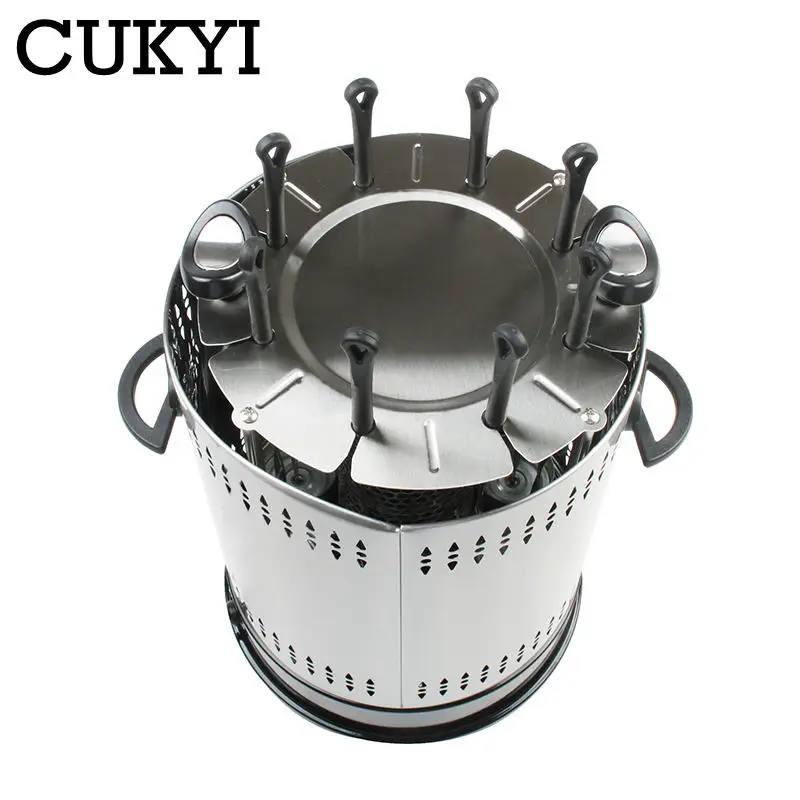 CUKYI Electric Grill 6/8/10 sticks Automatic revolving Vertical Grill Timing Barbecue tools smokeless Mutton BBQ Skewers machine 6