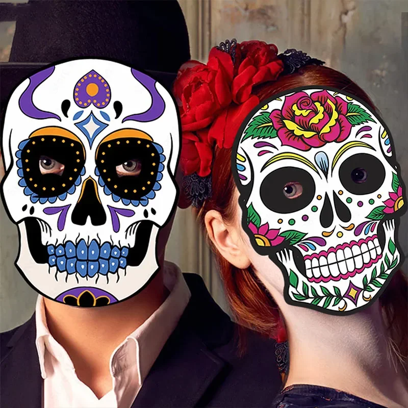Colorful Paper Skull Dress Up Party Face Masks for Mexican Day of The Dead Theme Party Halloween Masquerade Decoration