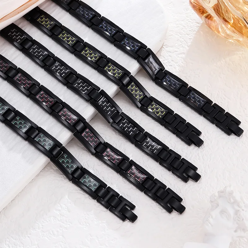 Pulsera Magnética Negra Para Hombre, Brazalete De Germanio De Energía, Cadena De Mano, Pulsera De Holograma De Fibra De Carbono - AliExprs