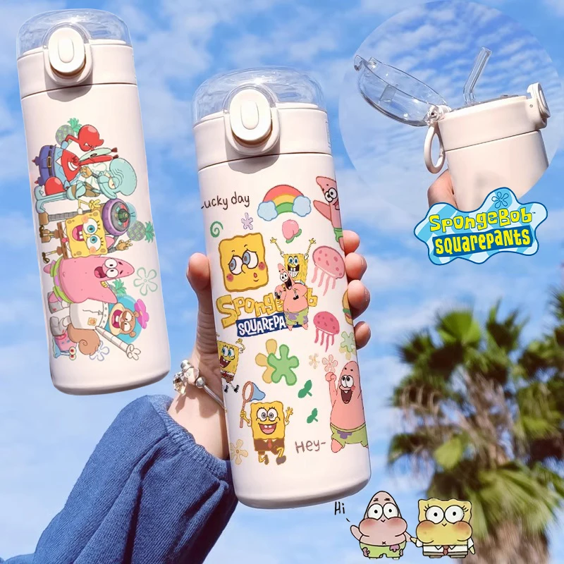 420Ml Spongebob Insulated Cup Thermos Tumbler Thermo Bottle Cartoon Patrick Sport Portable Outdoor Travel Drink Kid Water Bottle