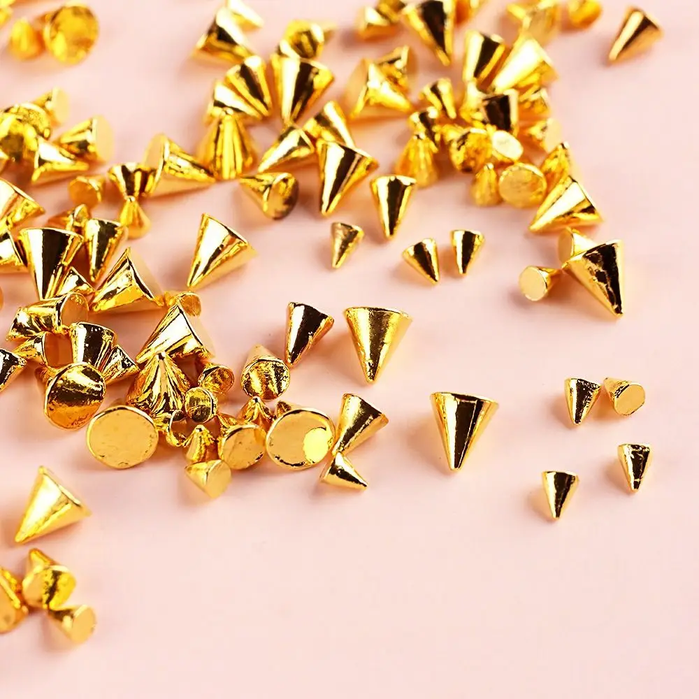 Appro150pcs/box Punk Cone Spike Nail Charms Studs Cool Girl Rock Mini 1.5-3mm Metal Gold Silver Rivet For DIY Nail Art Decorat