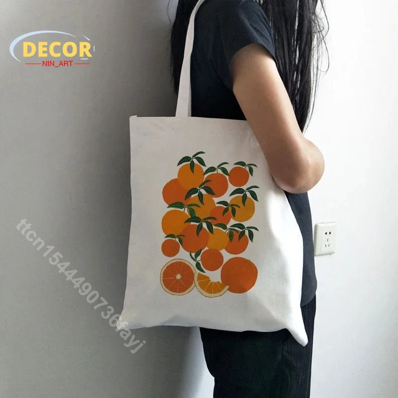 

Orange Harvest Canvas Tote Bag for Women Cloth Cartoon White Shoulder Bag New Cute Shopping Bags Female Party Handbag Decoration