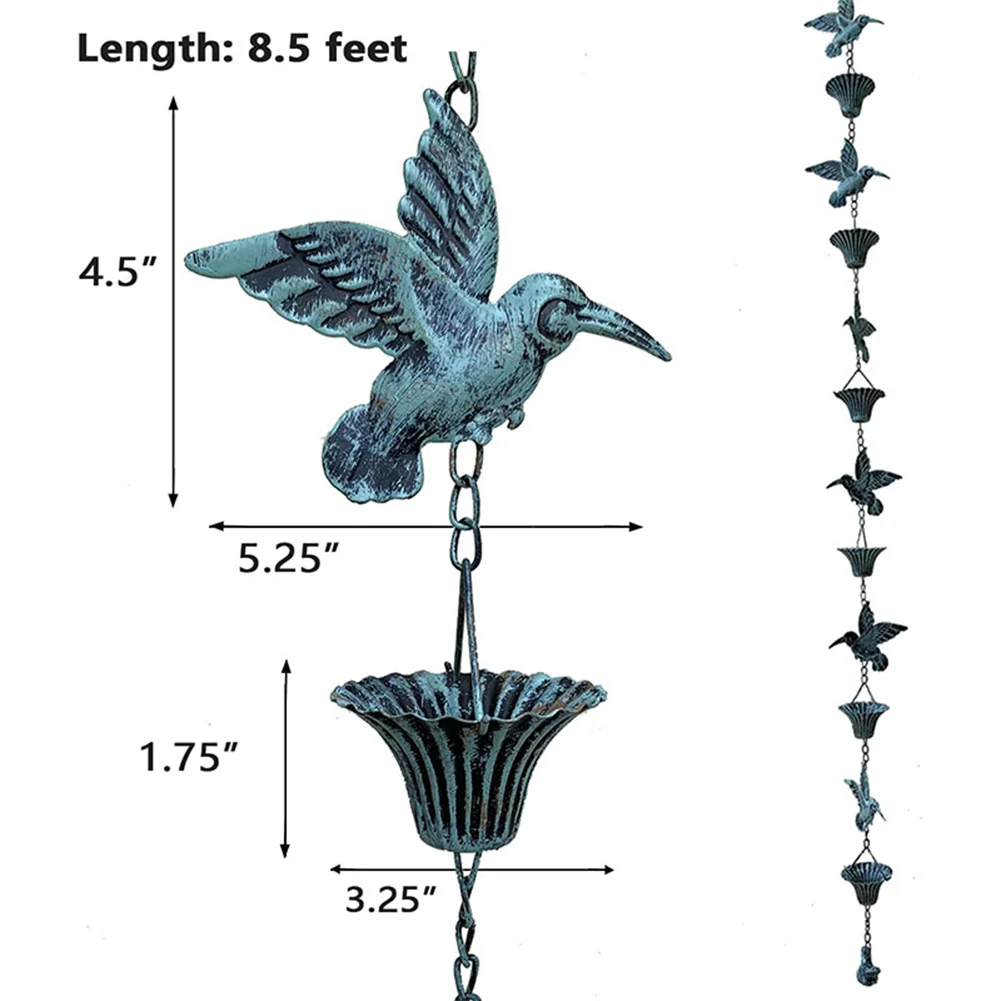 8.5ft Rain Chain Metal Vintage Bird Rain Chain Pendant Suitable For Outdoor Gutter Downspout Hardware Parts Garden Eaves Decor