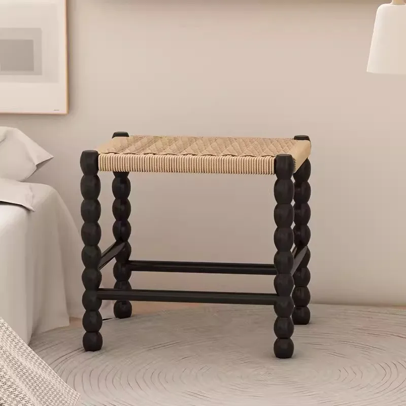 Solid Wood Retro Dining Chair Rope Woven Backrest Designer's Creative Living Room Home Shoe Changing Stool Chairs For Kitchen