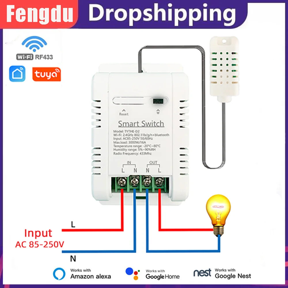 

Tuya Smart WiFi Switch Wireless 16A Control Thermostat and Temperature Humidity Monitoring With Energy Consumption Monitoring