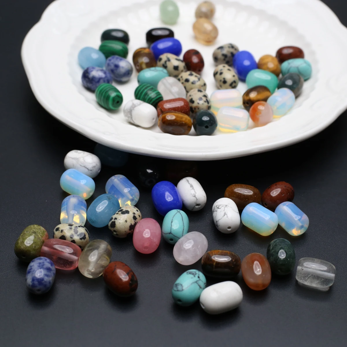 50PCS Wholesale Cylindrical Natural Stone Malachite Sodalite Opal Beaded Jewelry Making DIY Necklace Bracelet Accessories Gift