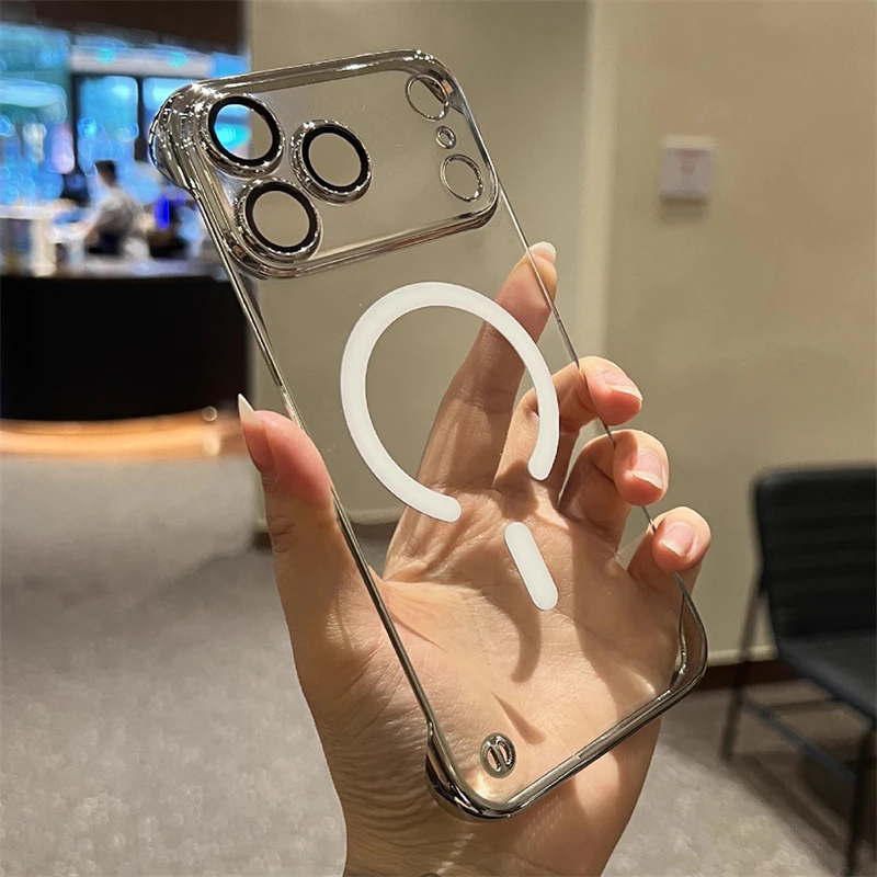 Sleek Frameless Plating Phone Case with Magsafe-Compatible Magnetic Clear Cover