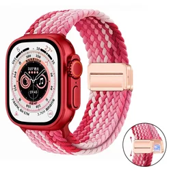 Breathable Nylon Loop Strap with Magnetic Closure - 44mm 45mm 46mm 49mm (Strawberry red)