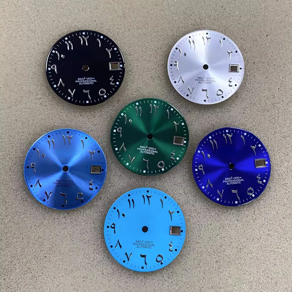 

Новый аксессуар для часов nh35 с S-циферблатом 28,5 мм буквально руками, Арабские серебряные шпильки, sunray luster