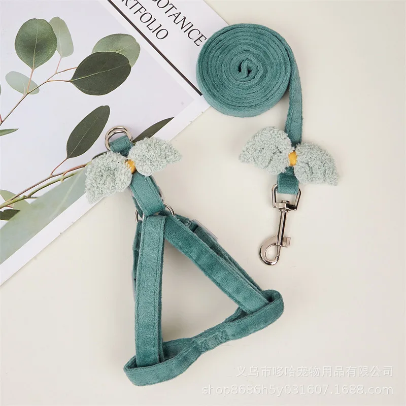 Pet Harness Leash Set Soft Adjustable Plaid Bowknot Cat Harness Long Leash For Small Animal Dog