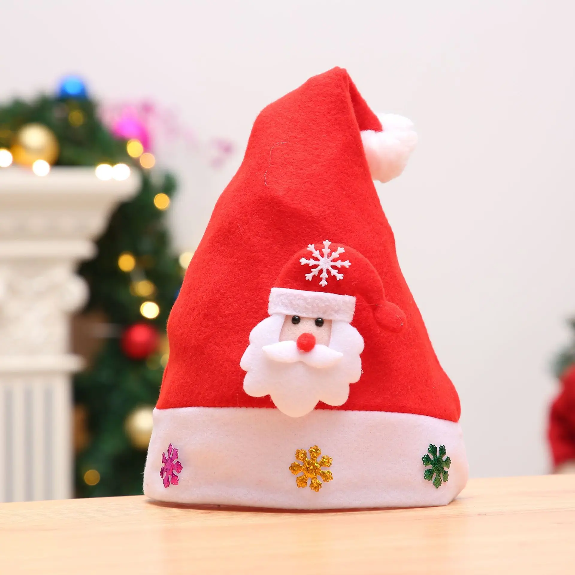 Christmas Cartoon Hat Santa Claus Hat Party Supplies Kids Adult Glowing Christmas Decoration Brushed Appliqu&eacute;