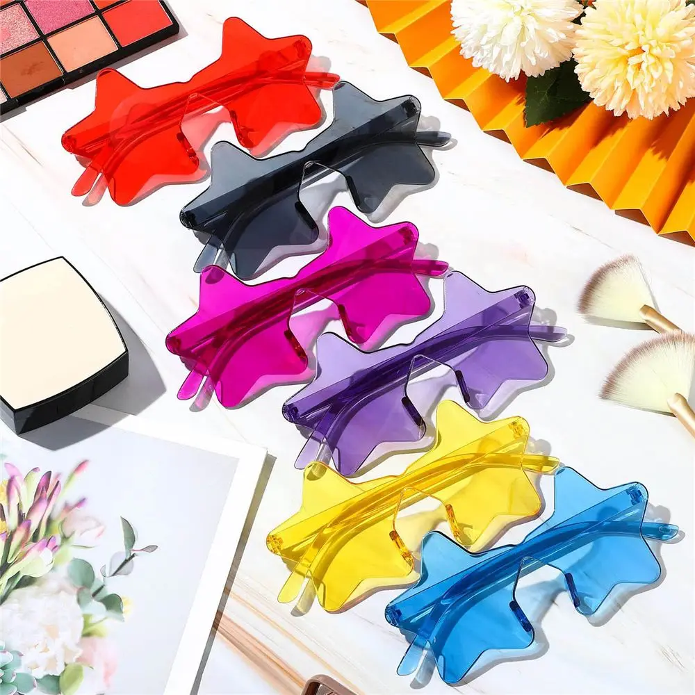 

Funny Eyewear Halloween Party Star Shape Pentagram Sun Glasses for Kids Women Rimless Sunglasses