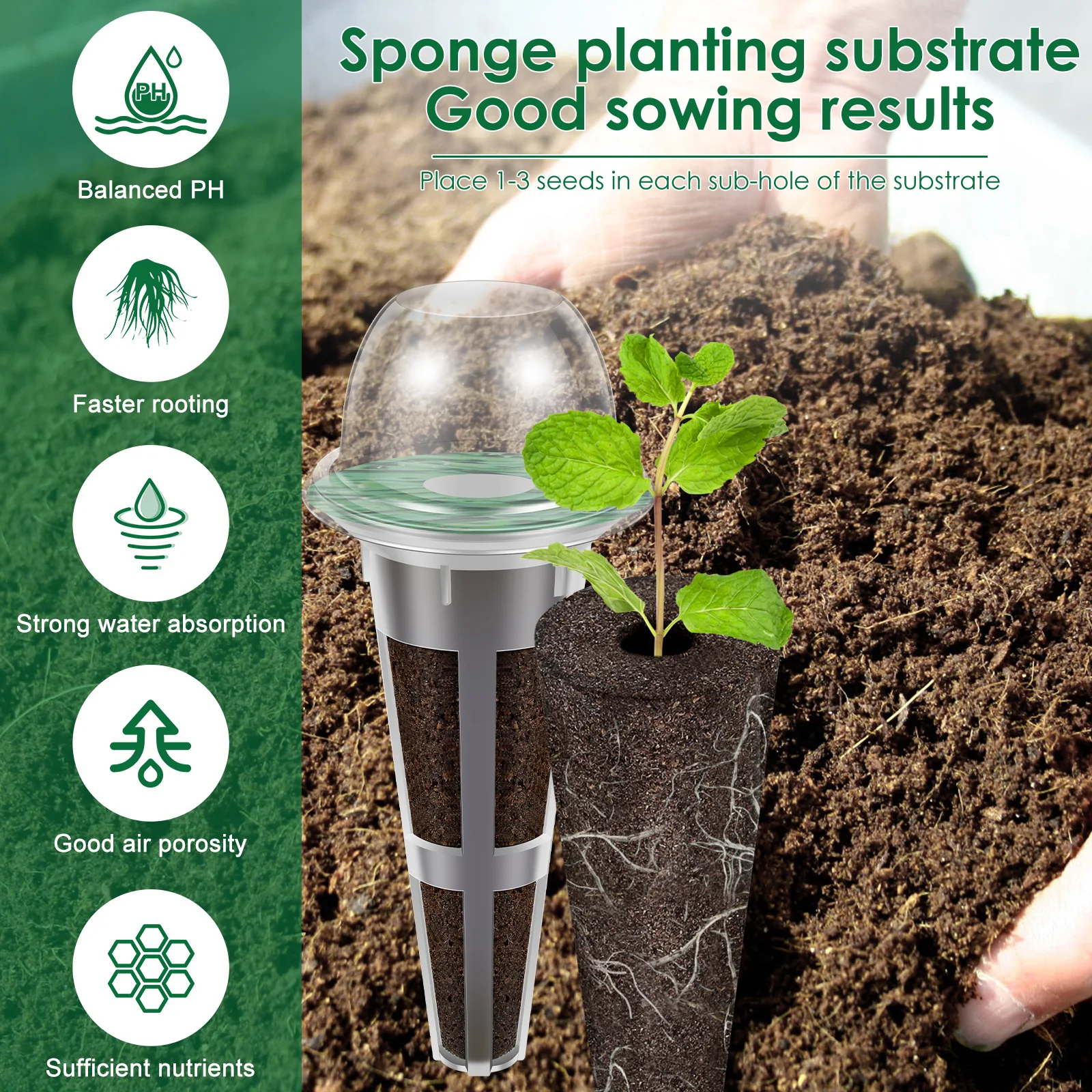 Hydroponics Pods Kit with Grow Sponges, Lids, Labels, Tweezers & Planting Accessories (50-Piece Set)
