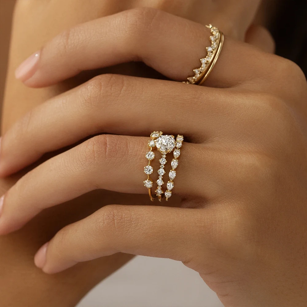 

CANNER 18K Gold S925 Sterling Silver Rings For Women Classic Six Prong Sparkling Zircon Ladies Wedding Ring Fashion Jewelry