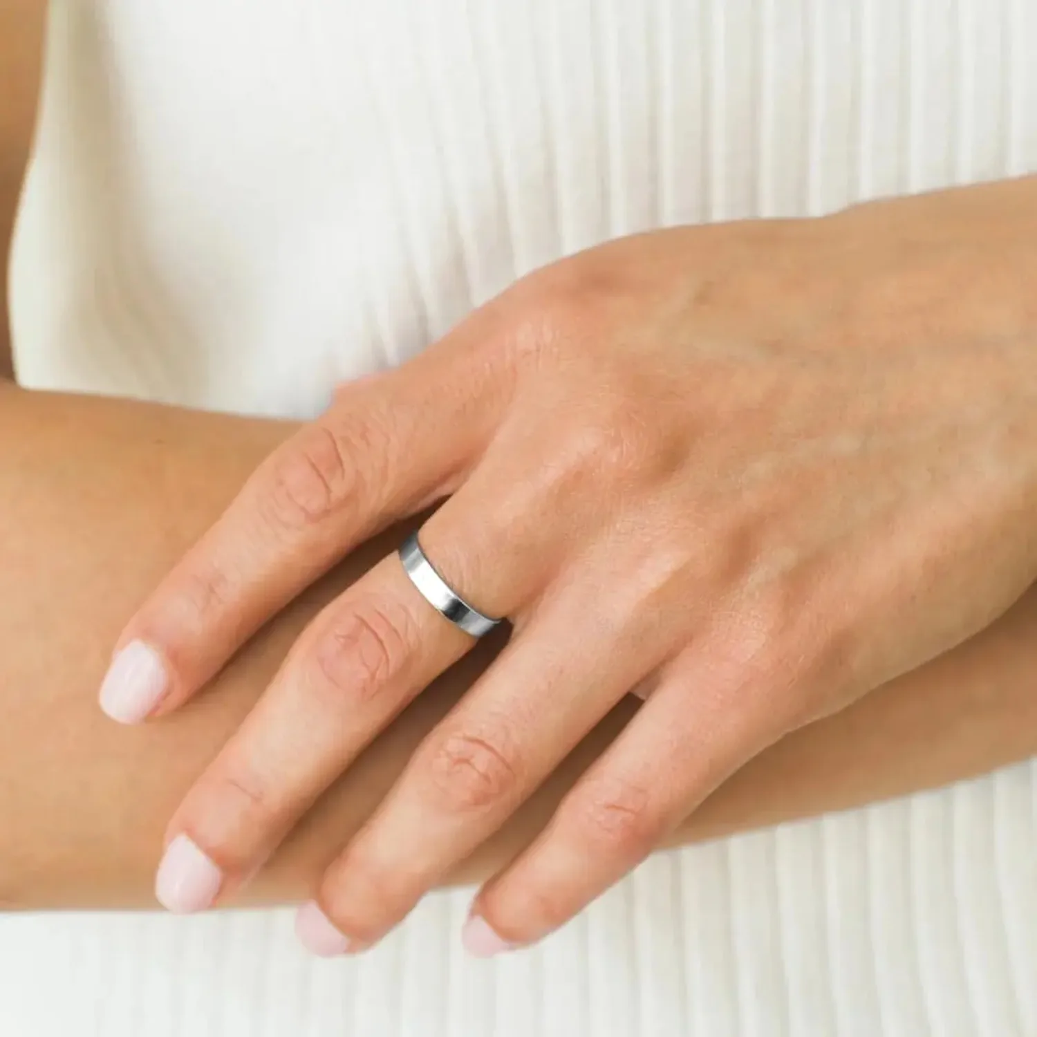 Fansilver S925 Sterling Silver Rings for Women Men 18K White Gold Plated Stackable Statement Thin Plain Thumb Ring Wedding Bands - Image 2