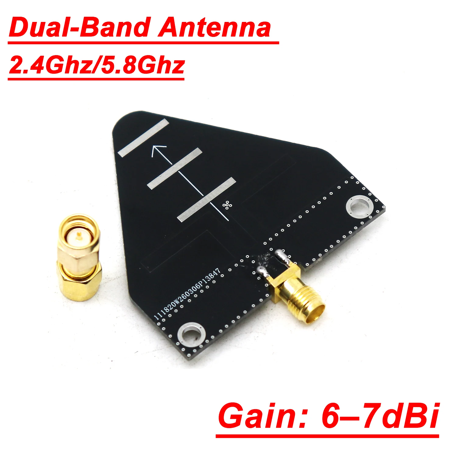 Antenne WiFi double bande 2,4 GHz / 5,8 GHz avec connecteur SMA femelle, gain 6-7 dBi