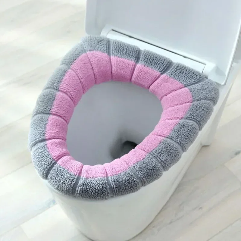 Toilet Seat Cover Toilet Mat 1Pcs O-shape Home Decor Toilet Seat Cover Keep Warm Pumpkin Pattern Closestool Mat Double Color Bathroom Accessories Knitting