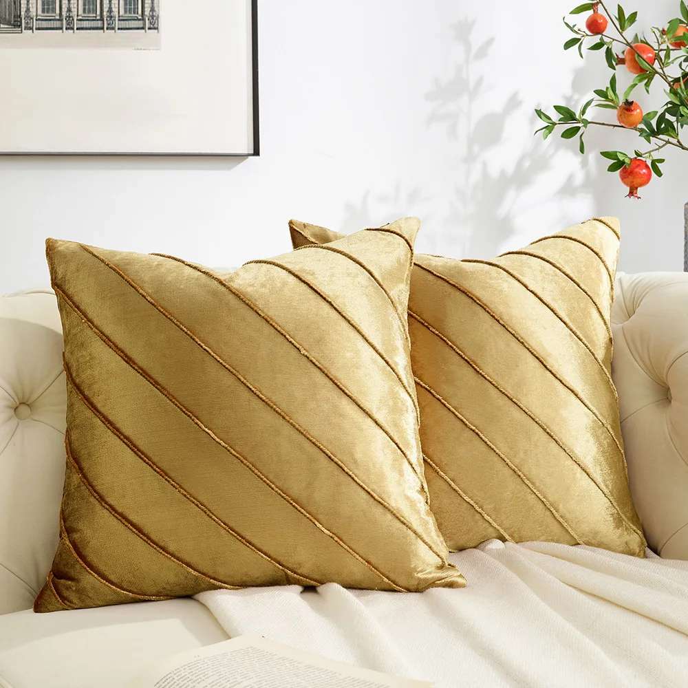 1piece Velvet Pillow Covers 18x18, Sofa Couch Throw Pillows Covers Cases, Living Room Square Cushion Accent Stripe Covers