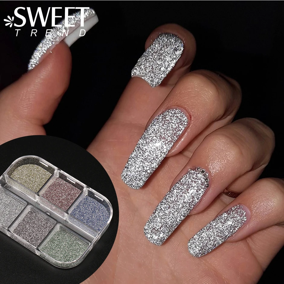 

Reflective Glitter Nails Powder Holographic 6 Color in 1 Crystal Rhinestone Sequins Flash Manicure UV Gel Polish Decor Accessory