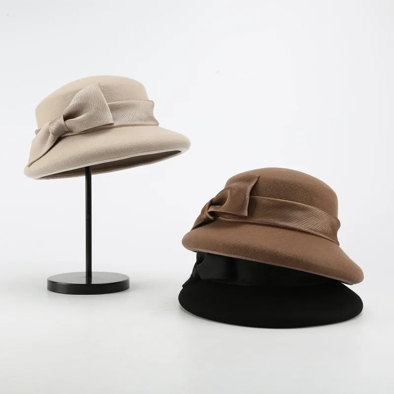 

New Classic Dome Wool Felt Hat 100% Wool Hepburn Style Lady Causal Party Dress Hat Women Elegant Church Dinner Formal Hats