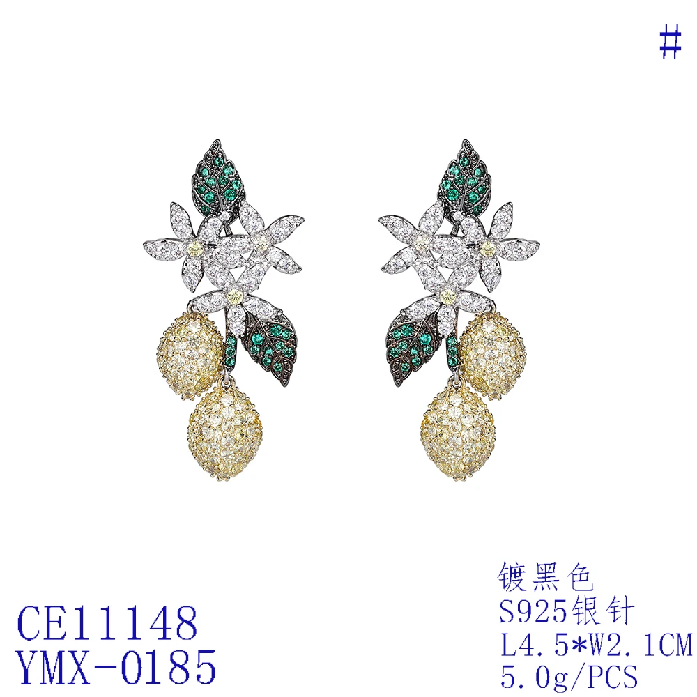 Multicolors Cubic Zircon Strawberry Earrings for Wedding, Crystals Leaves Earring for Party, Women Girl Gift CE11148