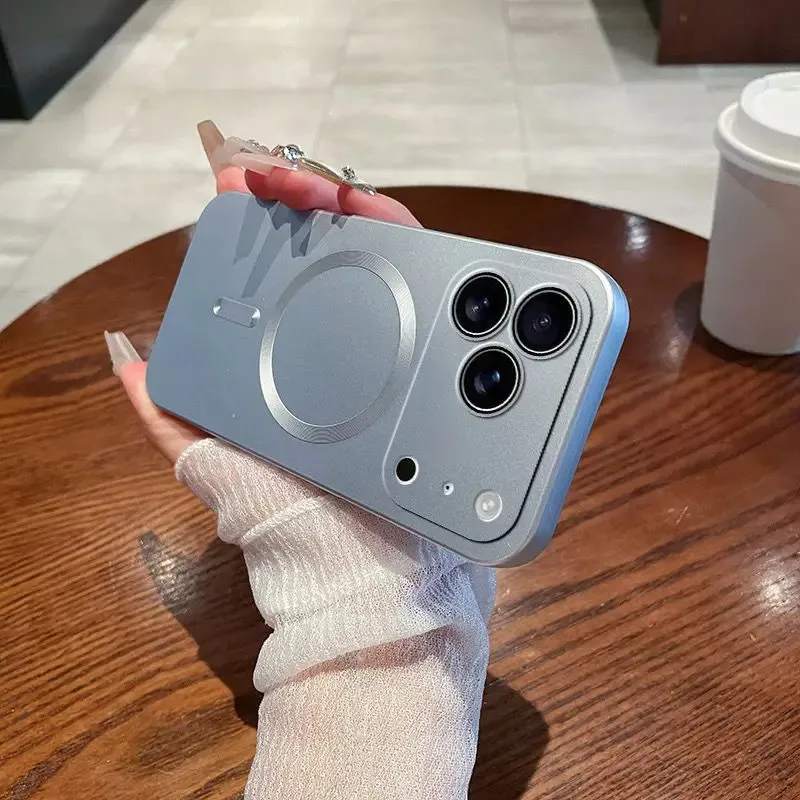 Metallic Paint Magnetic Soft TPU Case with Wireless Charging and Lens Protection