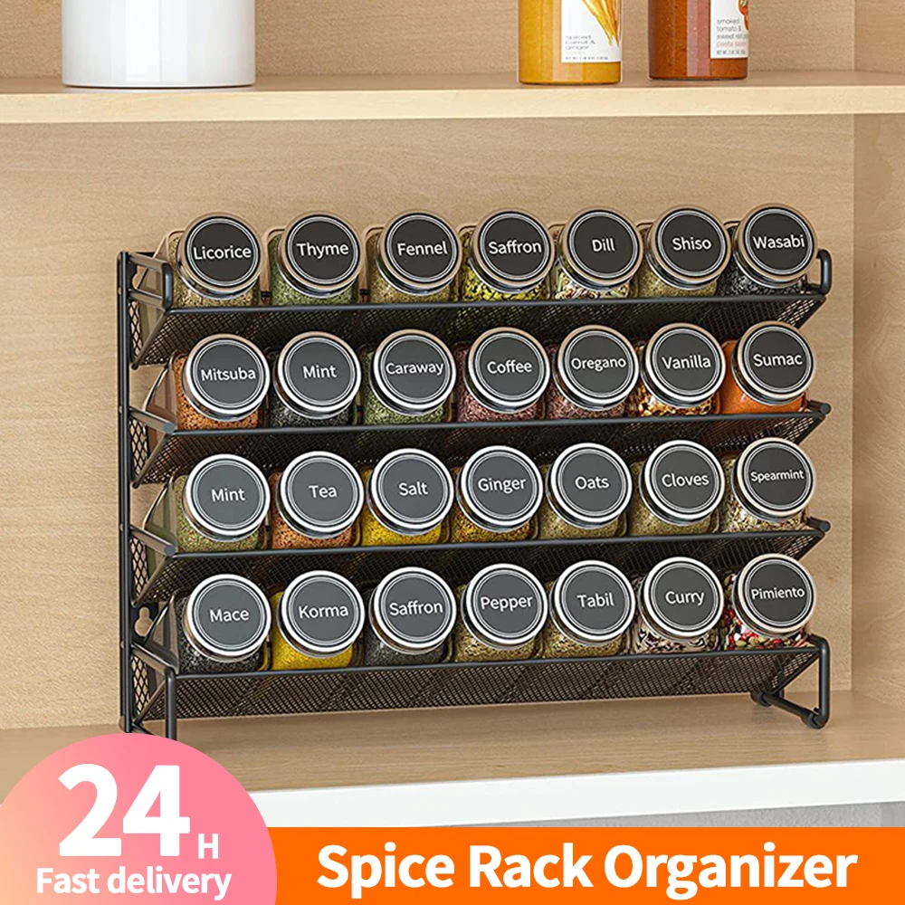 Spice rack wall mount, Spice Rack Organizer Wall Mount 4-Tier Separated  Hanging Spice Racks with Hooks for Kitchen Counter Cabinet Pantry over Stove