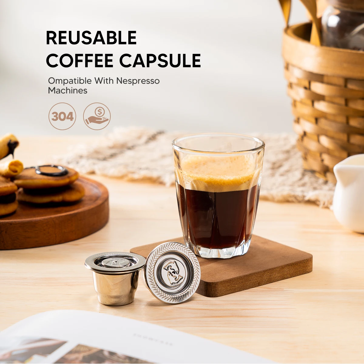 Stainless Steel Reusable Coffee Capsules Fit For Nespresso Capsules OriginalLine, Metal Refillable Espresso Coffee Filter Pods