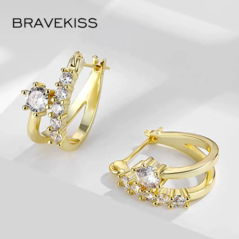 Bravekiss Fashion Earbuckle Geometric Cubic Zirconia Half Circle Orecchini A Cerchio Placcato In Rame Color Oro Pave On Nice Gift Ue0948