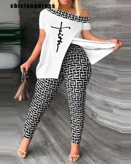 Fashion Prints Short Sleeve Pullover T-shirt+Long Leggings 2023 Summer  Casual Tracksuit Two Peice Set for Women Matching Sets - AliExpress