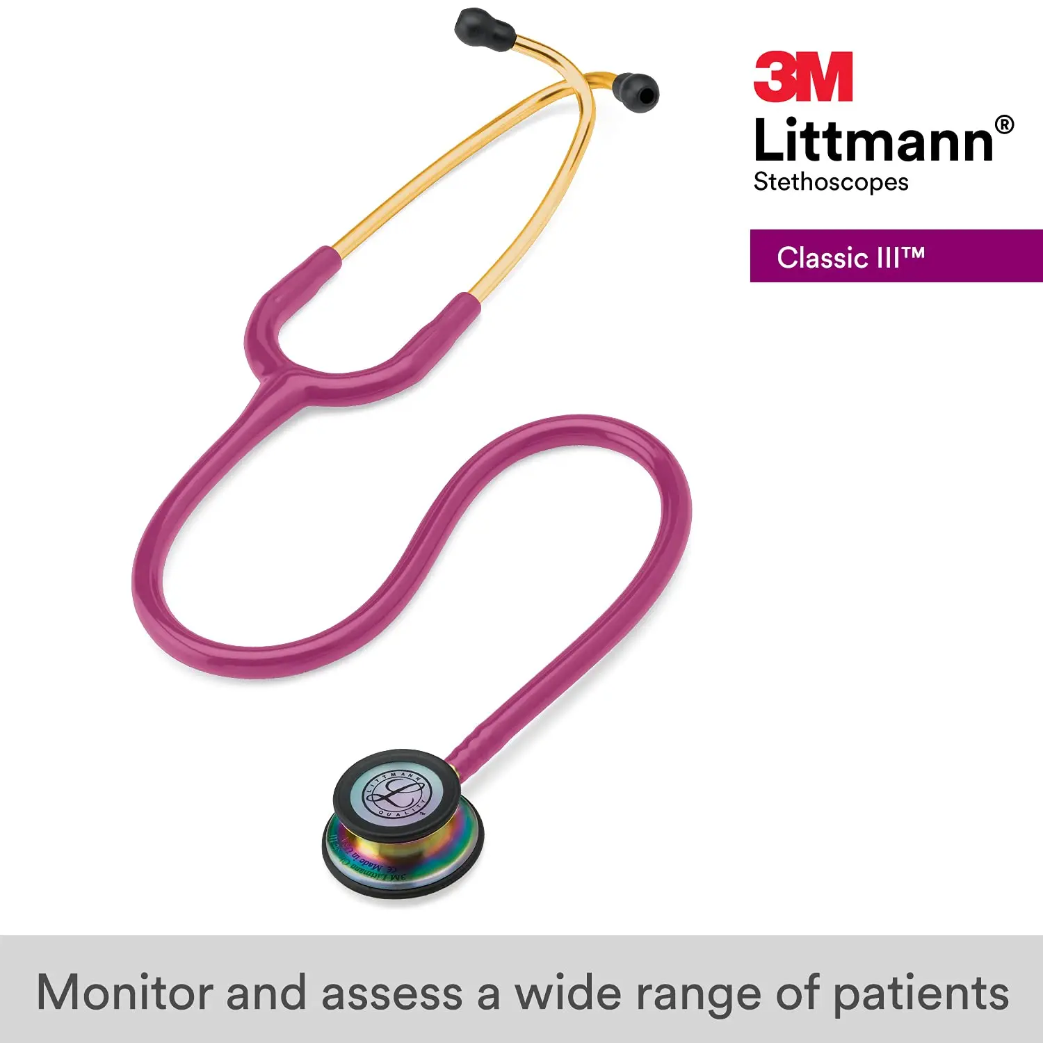 3M Littmann Classic III Monitoring Stethoscope 5806 Rainbow-Finish Tube Stainless Stem and Headset For Doctor Nurse Health Care