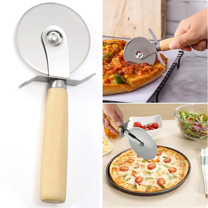 Couteau à Pizza avec manche en bois, coupe-Pizza en acier inoxydable,  accessoires de cuisine - AliExpress