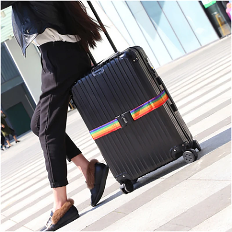 High Quality 2M Rainbow Password Lock Packing Luggage Bag with Luggage Strap 3 Digits Password Lock Buckle Strap Baggage Belts