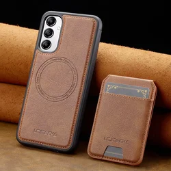 Premium 2-in-1 Leather MagSafe Phone Case with Card Holder & Magnetic Closure for Samsung S23 (Brown)