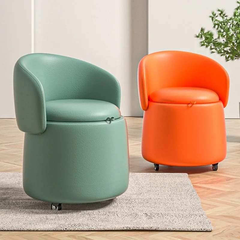 

Nordic Single Sofa Chair Simple Leather Storage Backrest Swivel Mobile Leisure Chair Lazy Small Sofa Small Living Room Stool Ins