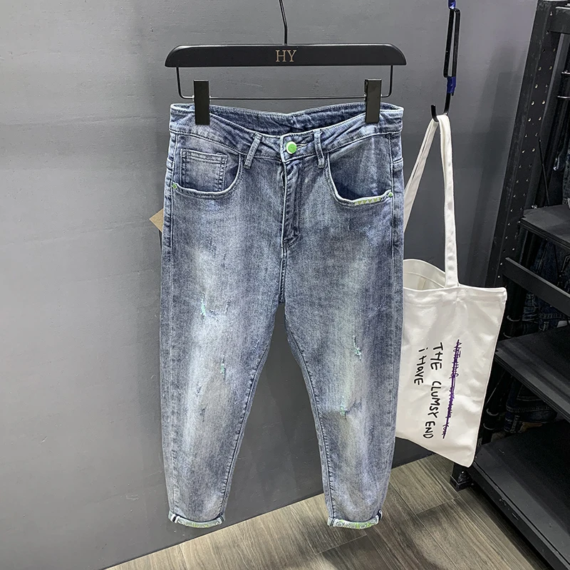 

Men's Trousers Loose Straight Washed New Fashion High Quality Spring Four Seasons Blue Stretch Jeans Men's Pants