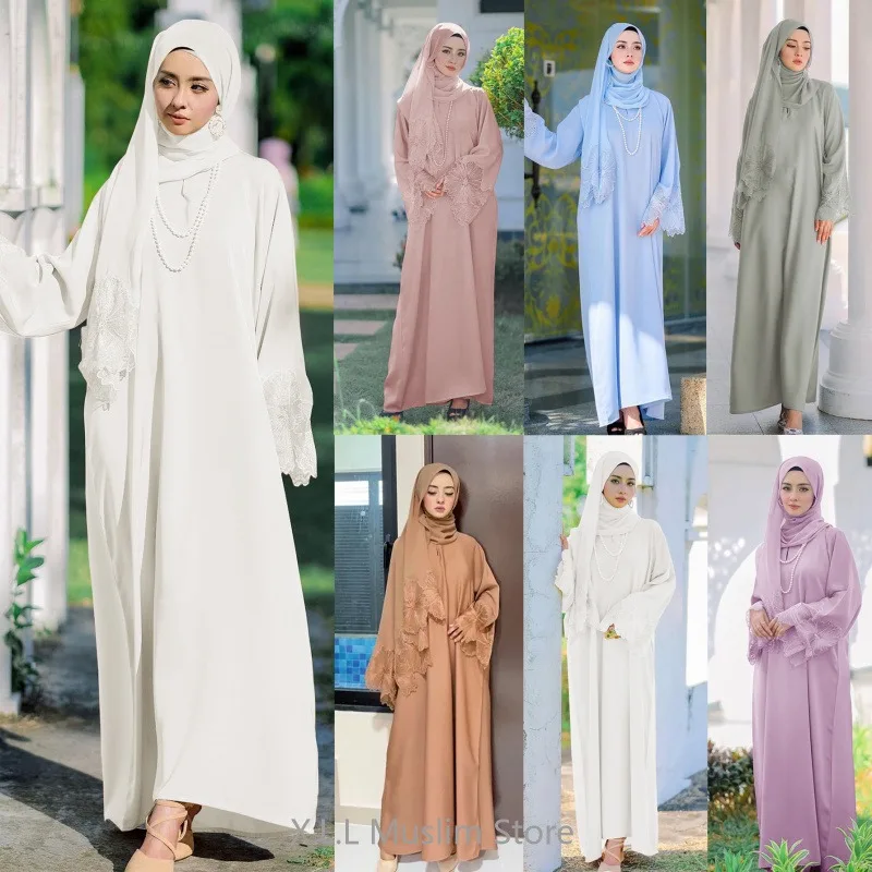 Lace Muslim Dresses For Women Eid Ramadan Robe Clothing Modest Fashion Hijab Dubai Abaya Long Loose Abaya Moroccan Kaftan Dress