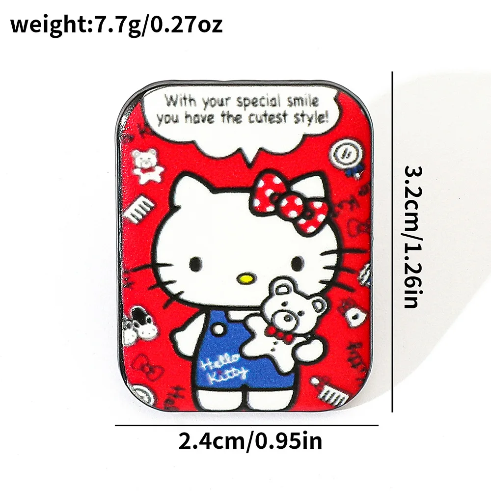 Broche de dibujos animados lindo Hello Kitty rectángulo rojo esmalte Pin mochila ropa joyería placa de Metal accesorios regalo para un amigo