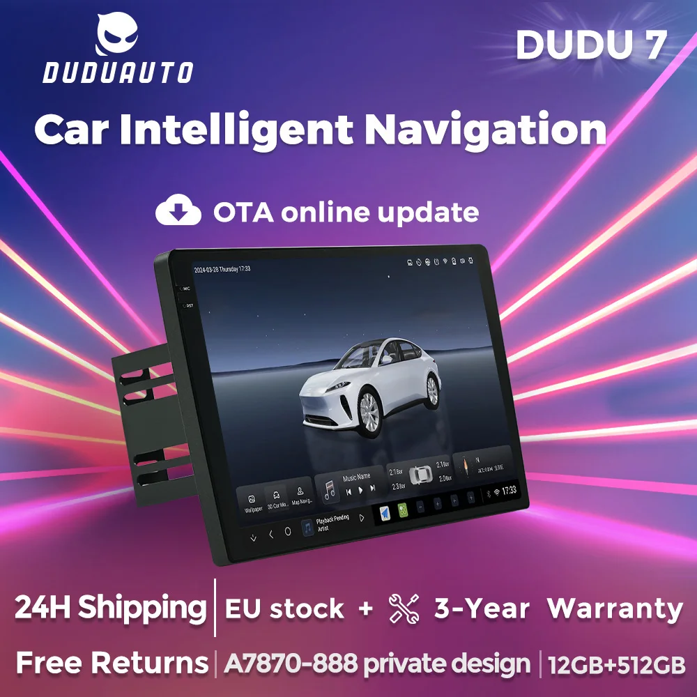 Radio para Auto DUDUAUTO DUDU7 A7870 con Carplay Inalámbrico de 9/9.5/10/10.36 Pulgadas para Toyota, Honda, Hyundai, KIA, VW, Nissan, Opel, Mitsubishi, Citroën, Fiat, Ford, Suzuki, Renault, BMW, Audi, Mercedes-Benz, Android 13, Navegación GPS Multimedia, Sistema Inteligente de 8 Núcleos, 8G 128G, Estéreo 1