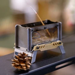 Incense Burner Camping Mini Wood Stove Aromatherapy Holder Card Type Stainless Steel Charcoal Stove for Outdoor Home Desk Orname