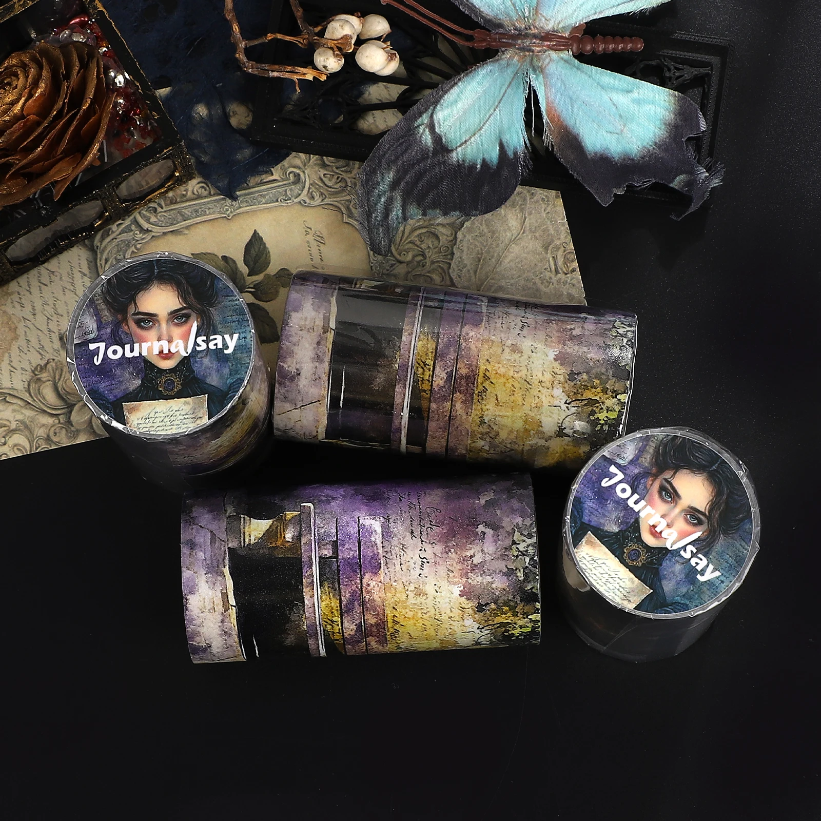 80mm*198cm 빈티지 다크 매너 캐릭터 풍경 와시 테이프 크리에이티브 DIY 저널 재료 콜라주 스크랩북킹 문구류