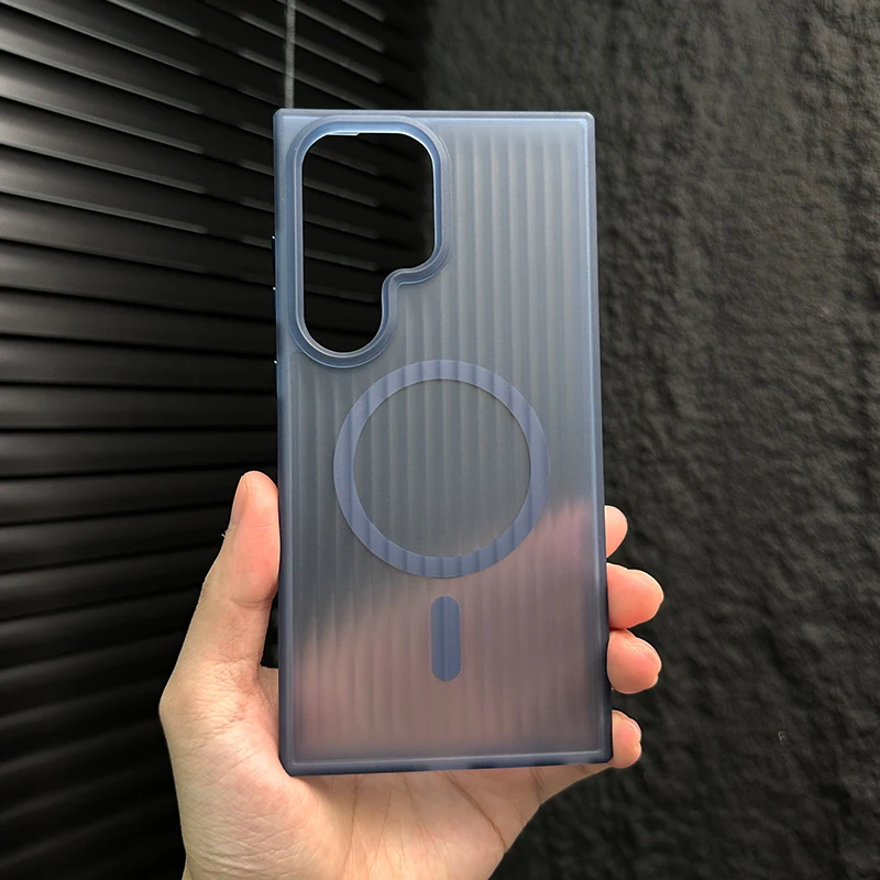Luxury Matte Stripe Translucent Shockproof Phone Case with MagSafe Compatibility