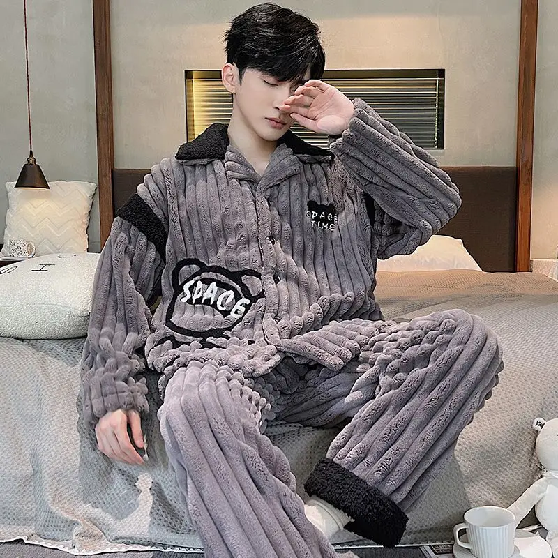 2024 New Coral Velvet Pajamas Men Autumn Winter Loungewear Thicken Velvet Sleepwear Flannel Nightwear 200 Pounds Homewear Suit