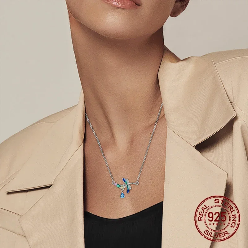 925 Sterling Silver Sun, Moon, Dragonfly, Water Drop Pendant Necklace for Women Wedding Engagement Girlfriend Wife Birthday Gift pendant necklace silver necklace silver pendant