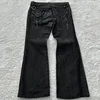 Y2K Dark Gothic Jeans Micro Flared Cross Leather Pocket Denim Pants Retro Harajuku Heavyweight Unisex Loose Streetwear Trousers 2