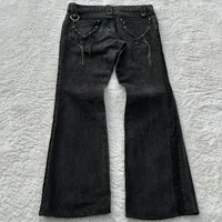 Y2K Dark Gothic Jeans Micro Flared Cross Leather Pocket Denim Pants Retro Harajuku Heavyweight Unisex Loose Streetwear Trousers 2